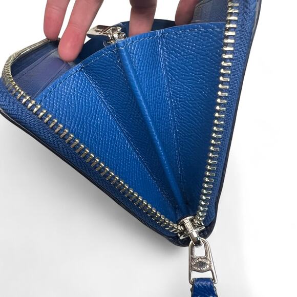 Coach Crossgrain Leather Blue Accordion Zip Long Wallet silver hardware - Picture 7 of 9